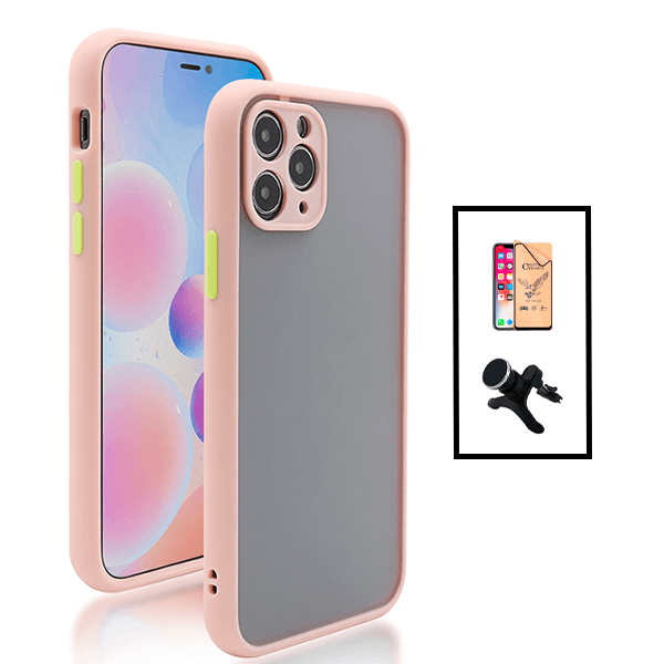 Kit Capa Traseira Proteção Camara + Vidro Temperado Ceramica Full Cover + Suporte Magnético Com Pernas para Apple iPhone 14 - Rosa