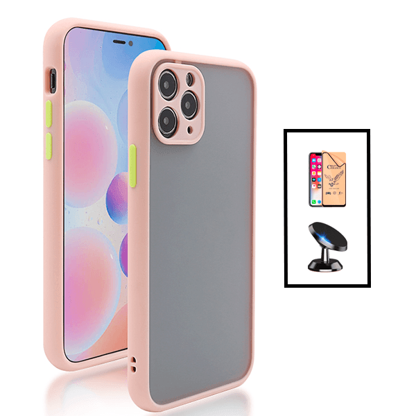 Kit Capa Traseira Proteção Camara + Vidro Temperado Ceramica Full Cover + Suporte Magnético para Apple iPhone 14 - Rosa