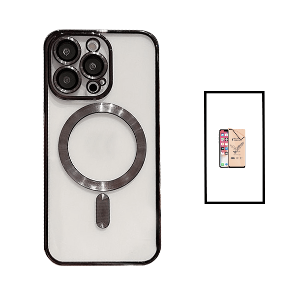Kit Capa Traseira de Luxo Magsafe Proteção Camara + Ceramica Full Cover para Apple iPhone 14 Pro Max - Preto