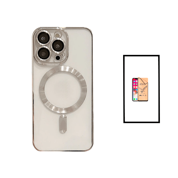 Kit Capa Traseira de Luxo Magsafe Proteção Camara + Ceramica Full Cover para Apple iPhone 14 Pro - Cinza