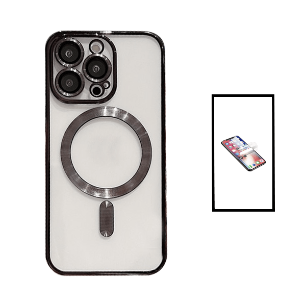 Kit Capa Traseira de Luxo Magsafe Proteção Camara + Pelicula Protetora de Hydrogel para Apple iPhone 14 Pro - Preto
