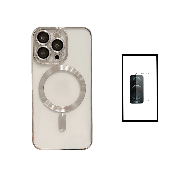 Kit Capa Traseira de Luxo Magsafe Proteção Camara + GorilasGlass para Apple iPhone 14 Pro - Cinza