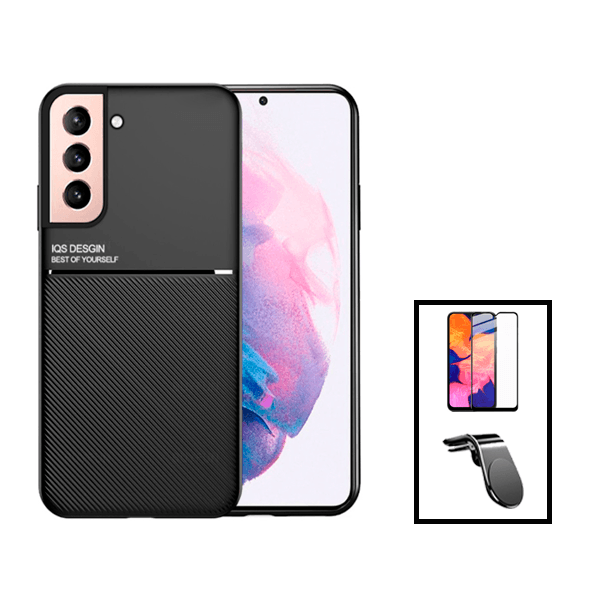 Kit Capa Traseira Magnética Anti Choque + Película de Vidro Temperado GorilasGlass + Suporte de Carro Magnético L para Samsung Galaxy S23 - Preto