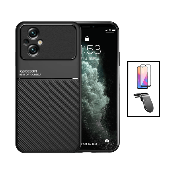 Kit Capa Traseira Magnética Anti Choque + Película de Vidro Temperado GorilasGlass + Suporte de Carro Magnético L para Xiaomi Poco M5 - Preto