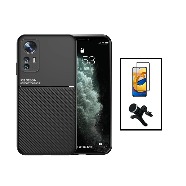 Kit Capa Traseira Magnética Anti Choque + Película de Vidro Temperado GorilasGlass + Suporte Magnético Com Pernas para Xiaomi 12T - Preto