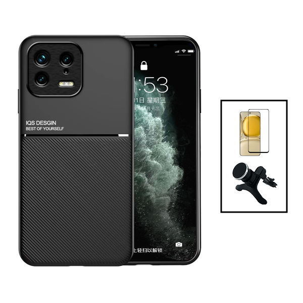 Kit Capa Traseira Magnética Anti Choque + Película de Vidro Temperado GorilasGlass + Suporte Magnético Com Pernas para Xiaomi 13 - Preto