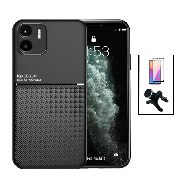 Kit Capa Traseira Magnética Anti Choque + Película de Vidro Temperado GorilasGlass + Suporte Magnético Com Pernas para Xiaomi Redmi A2 - Preto