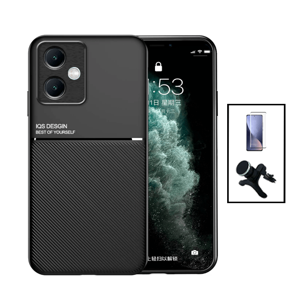 Kit Capa Traseira Magnética Anti Choque + Película de Vidro Temperado GorilasGlass + Suporte Magnético Com Pernas para Xiaomi Redmi Note 12 - Preto