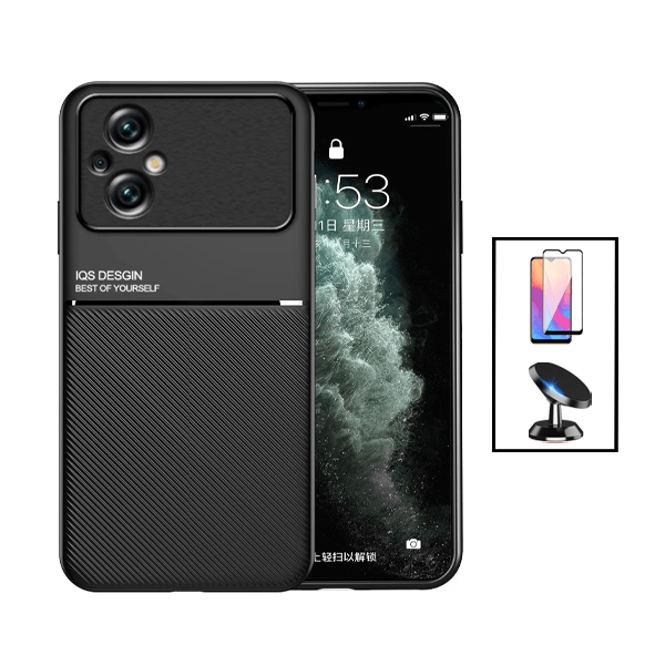 Kit Capa Traseira Magnética Anti Choque + Película de Vidro Temperado GorilasGlass + Suporte Magnético para Xiaomi Poco M5 - Preto