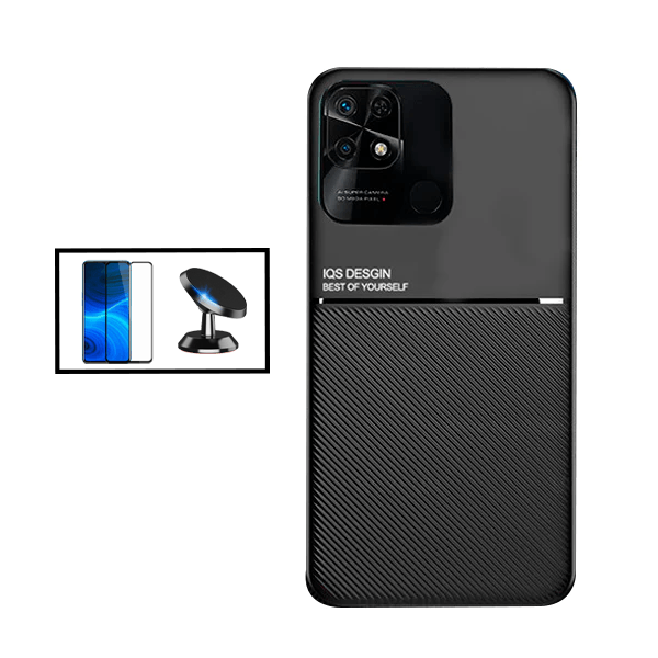 Kit Capa Traseira Magnética Anti Choque + Película de Vidro Temperado GorilasGlass + Suporte Magnético para Xiaomi Redmi 10 Power - Preto