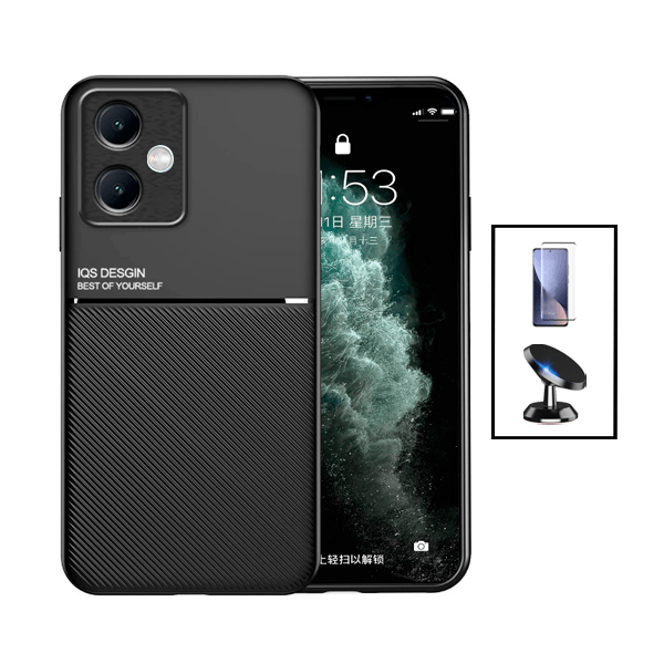 Kit Capa Traseira Magnética Anti Choque + Película de Vidro Temperado GorilasGlass + Suporte Magnético para Xiaomi Redmi Note 12 - Preto