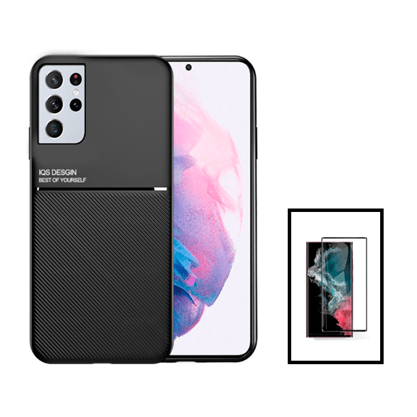 Kit Capa Traseira Magnética Anti Choque + Película de Vidro Temperado GorilasGlass Curvado para Samsung Galaxy S23 Ultra - Preto