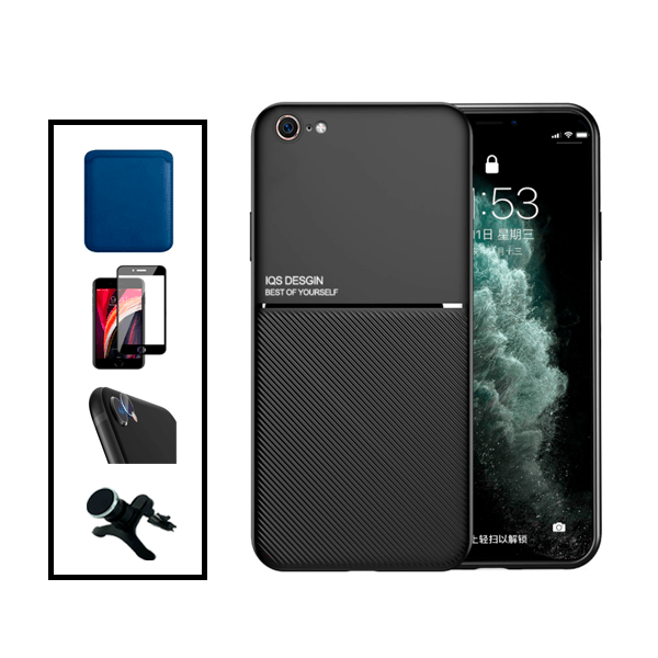 Kit Capa Traseira Magnética Anti Choque + Carteira Magnetica Preto + Película de Vidro Temperado GorilasGlass + Película Protectora para Câmara Traseira + Suporte Magnético Com Pernas para Apple iPhone SE 2022 - Preto
