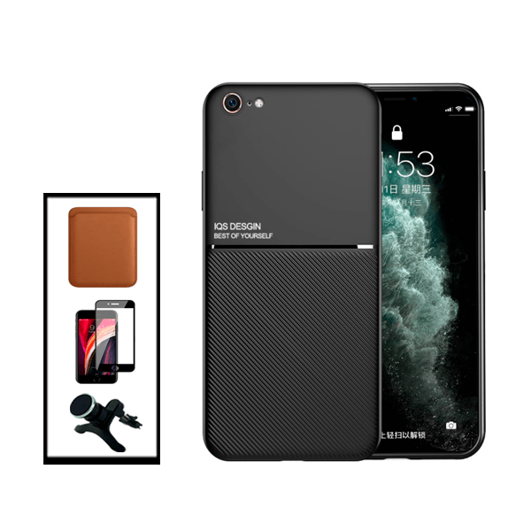 Kit Capa Traseira Magnética Anti Choque + Carteira Magnetica Preto + Película de Vidro Temperado GorilasGlass + Suporte Magnético Com Pernas para Apple iPhone SE 2022 - Preto