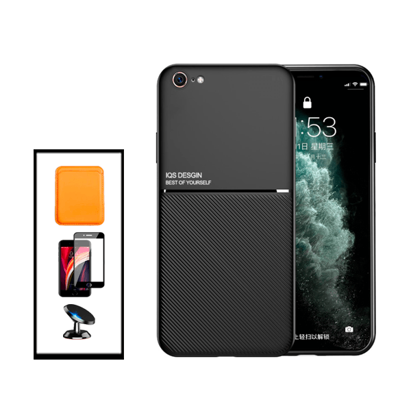 Kit Capa Traseira Magnética Anti Choque + Carteira Magnetica Preto + Película de Vidro Temperado GorilasGlass + Suporte Magnético para Apple iPhone SE 2022 - Preto