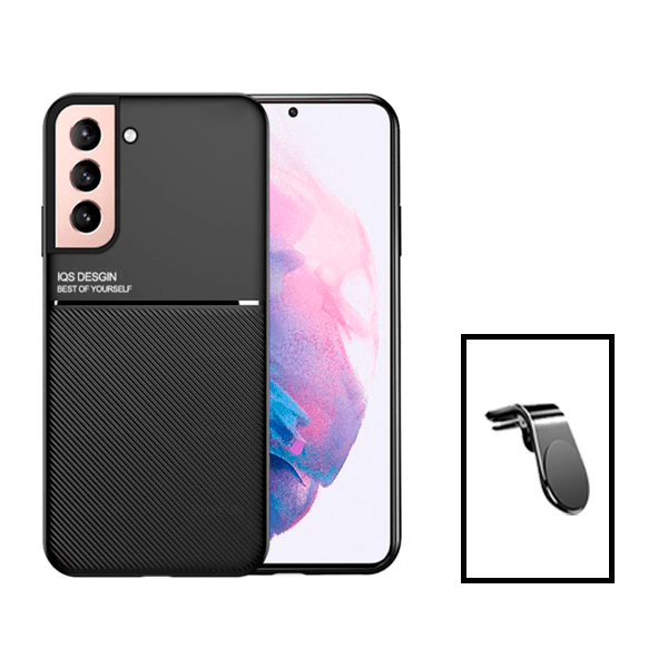 Kit Capa Traseira Magnética Anti Choque + Suporte de Carro Magnético L para Samsung Galaxy S23 - Preto
