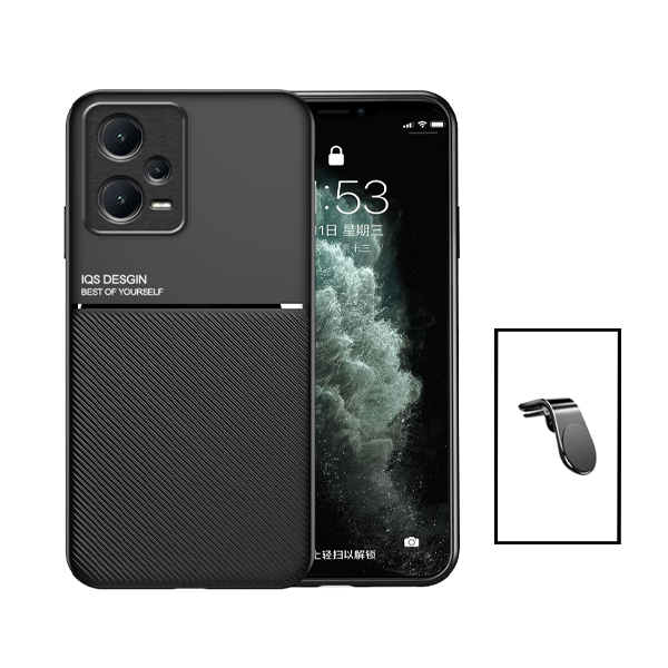 Kit Capa Traseira Magnética Anti Choque + Suporte de Carro Magnético L para Xiaomi Redmi Note 12 Pro - Preto