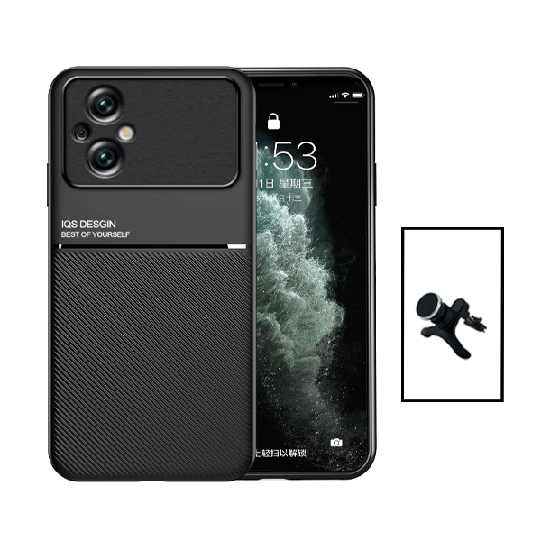 Kit Capa Traseira Magnética Anti Choque + Suporte Magnético Com Pernas para Xiaomi Poco M5 - Preto