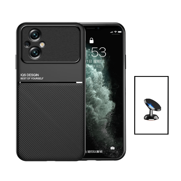 Kit Capa Traseira Magnética Anti Choque + Suporte Magnético para Xiaomi Poco M5 - Preto