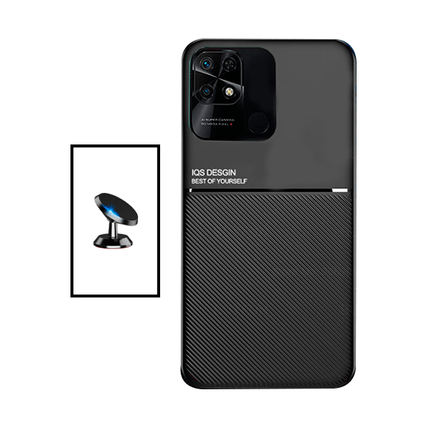 Kit Capa Traseira Magnética Anti Choque + Suporte Magnético para Xiaomi Redmi 10 Power - Preto