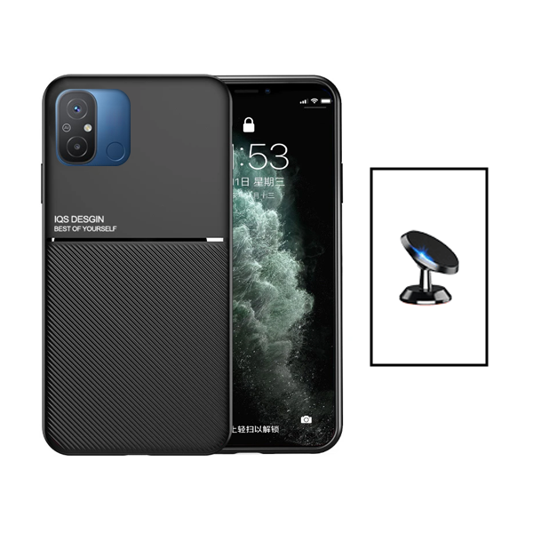 Kit Capa Traseira Magnética Anti Choque + Suporte Magnético para Xiaomi Redmi 12C - Preto