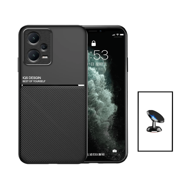 Kit Capa Traseira Magnética Anti Choque + Suporte Magnético para Xiaomi Redmi Note 12 Pro - Preto