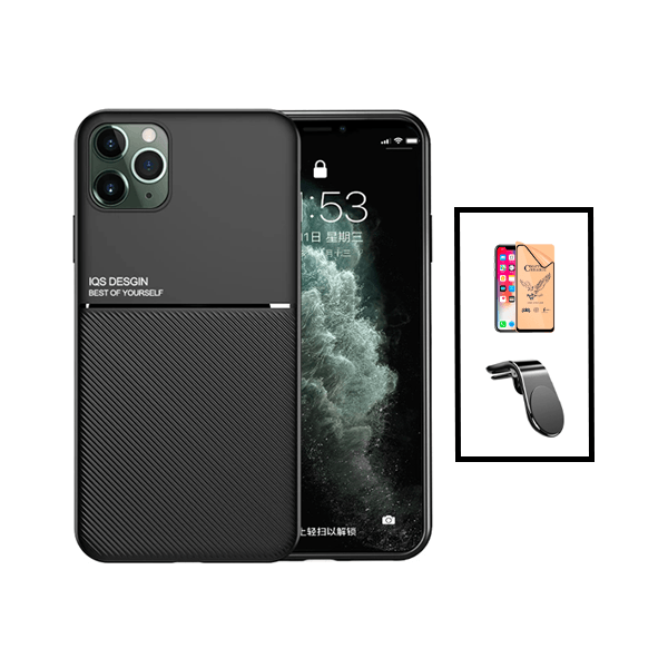 Kit Capa Traseira Magnética Anti Choque + Vidro Temperado Ceramica Full Cover + Suporte Magnético L para Apple iPhone 14 - Preto