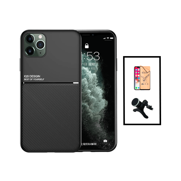 Kit Capa Traseira Magnética Anti Choque + Vidro Temperado Ceramica Full Cover + Suporte Magnético Com Pernas para Apple iPhone 14 - Preto