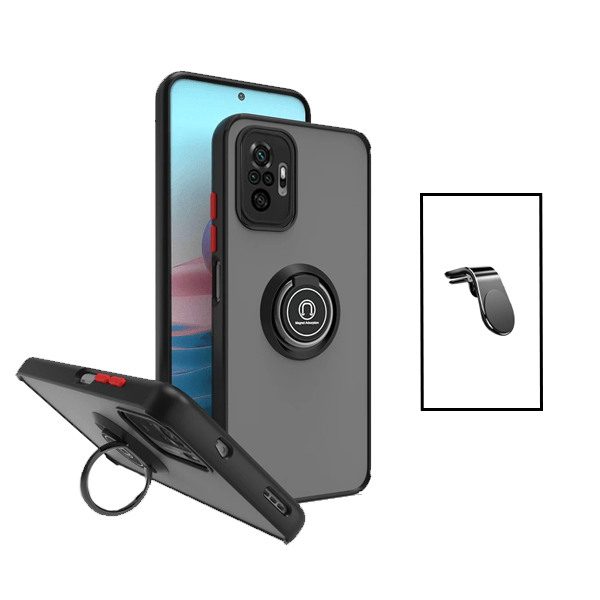 Kit Capa Traseira com Anel Magnetico Proteção Camara + Suporte de Carro Magnético L para Xiaomi Redmi Note 10 Pro - Preto