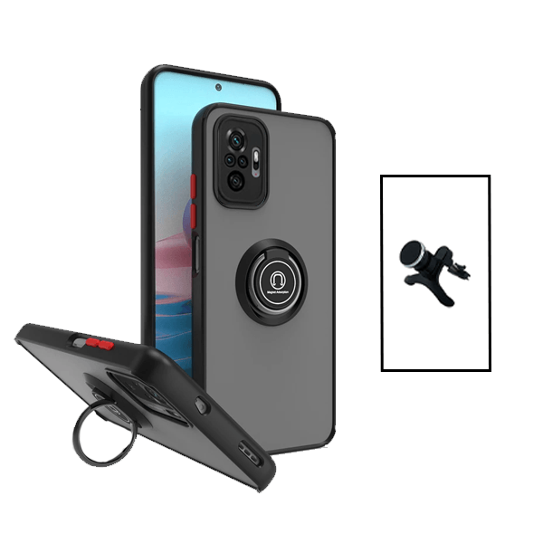 Kit Capa Traseira com Anel Magnetico Proteção Camara + Suporte Magnético Com Pernas para Xiaomi Redmi Note 10 Pro - Preto
