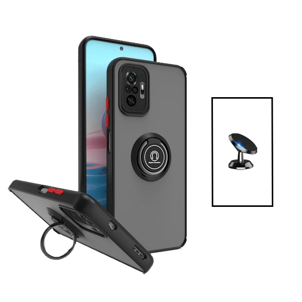 Kit Capa Traseira com Anel Magnetico Proteção Camara + Suporte Magnético para Xiaomi Redmi Note 10 Pro - Preto