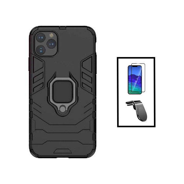 Kit Película de Vidro Temperado GorilasGlass + Capa de Proteção Militar Magnética + Suporte de Carro Magnético L para Apple iPhone 14 - Preto