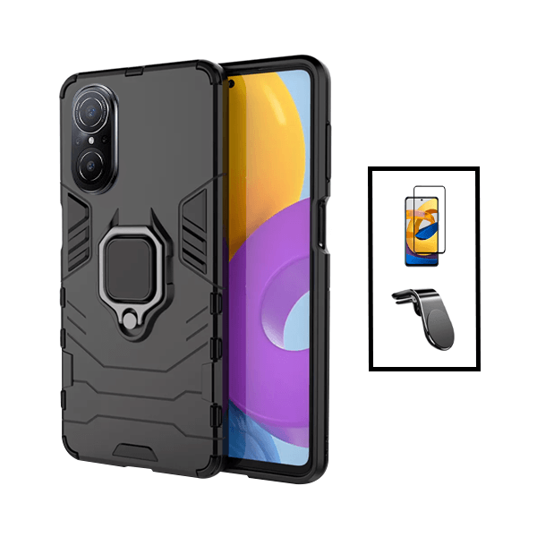 Kit Película de Vidro Temperado GorilasGlass + Capa de Proteção Militar Magnética + Suporte de Carro Magnético L para Huawei Nova 9 SE - Preto