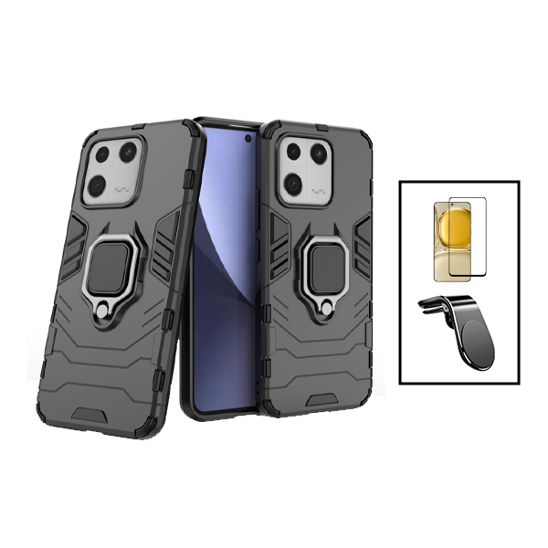 Kit Película de Vidro Temperado GorilasGlass + Capa de Proteção Militar Magnética + Suporte de Carro Magnético L para Xiaomi 13 - Preto