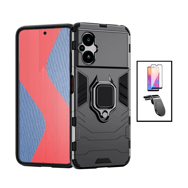 Kit Película de Vidro Temperado GorilasGlass + Capa de Proteção Militar Magnética + Suporte de Carro Magnético L para Xiaomi Poco M5 - Preto