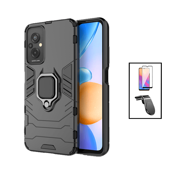 Kit Película de Vidro Temperado GorilasGlass + Capa de Proteção Militar Magnética + Suporte de Carro Magnético L para Xiaomi Redmi 11 Prime - Preto