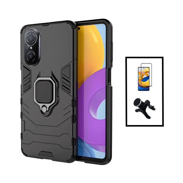 Kit Película de Vidro Temperado GorilasGlass + Capa de Proteção Militar Magnética + Suporte Magnético Com Pernas para Huawei Nova 9 SE - Preto