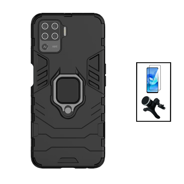 Kit Película de Vidro Temperado GorilasGlass + Capa de Proteção Militar Magnética + Suporte Magnético Com Pernas para Oppo Reno5 Lite - Preto