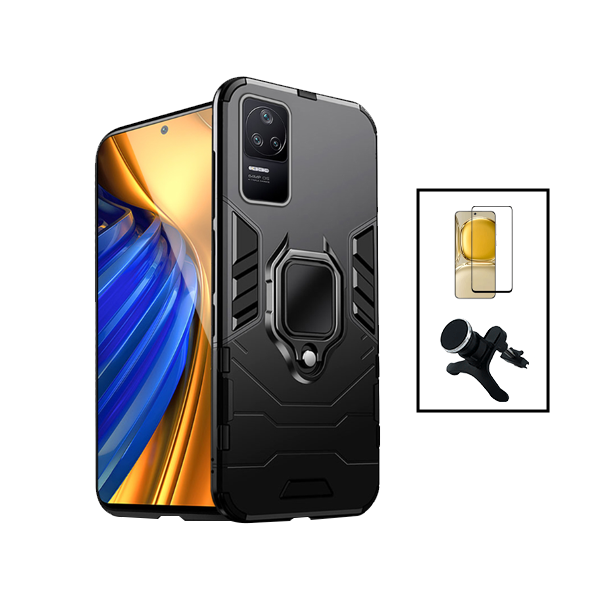 Kit Película de Vidro Temperado GorilasGlass + Capa de Proteção Militar Magnética + Suporte Magnético Com Pernas para Xiaomi Poco F4 5G - Preto