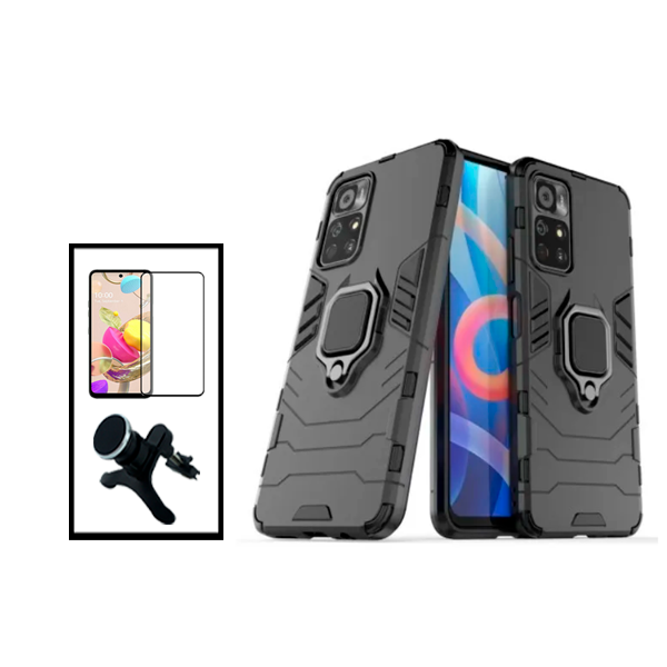 Kit Película de Vidro Temperado GorilasGlass + Capa de Proteção Militar Magnética + Suporte Magnético Com Pernas para Xiaomi Redmi Note 11S 5G - Preto
