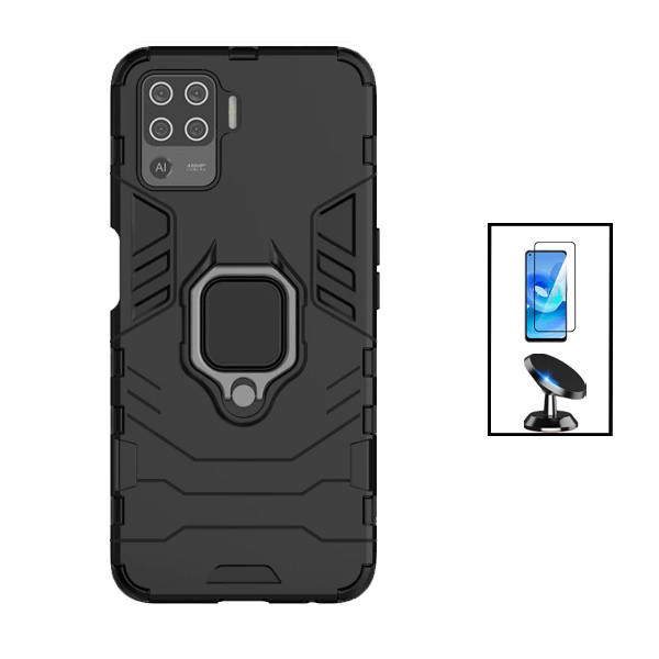 Kit Película de Vidro Temperado GorilasGlass + Capa de Proteção Militar Magnética + Suporte Magnético para Oppo A94 - Preto