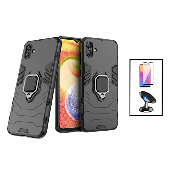 Kit Película de Vidro Temperado GorilasGlass + Capa de Proteção Militar Magnética + Suporte Magnético para Samsung Galaxy A04 - Preto