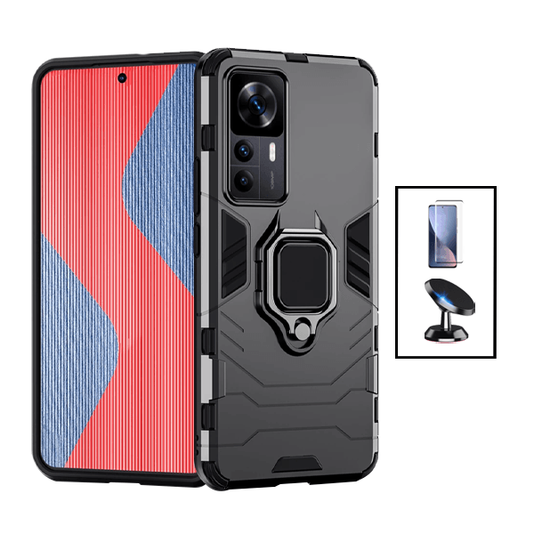 Kit Película de Vidro Temperado GorilasGlass + Capa de Proteção Militar Magnética + Suporte Magnético para Xiaomi 12T Pro - Preto