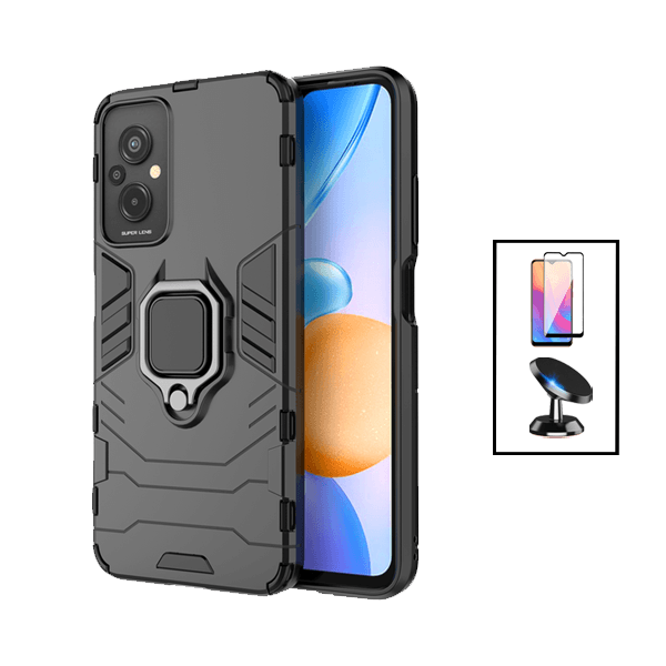 Kit Película de Vidro Temperado GorilasGlass + Capa de Proteção Militar Magnética + Suporte Magnético para Xiaomi Redmi 11 Prime - Preto