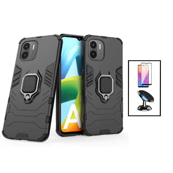 Kit Película de Vidro Temperado GorilasGlass + Capa de Proteção Militar Magnética + Suporte Magnético para Xiaomi Redmi A2 - Preto