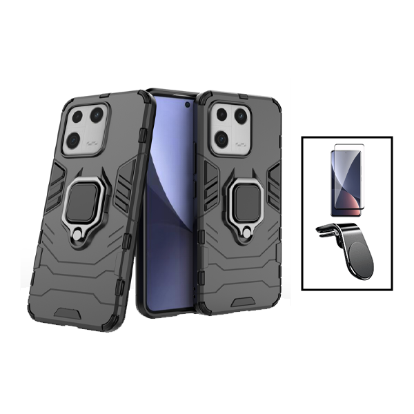 Kit Película de Vidro Temperado GorilasGlass Curvado + Capa de Proteção Militar Magnética + Suporte de Carro Magnético L para Xiaomi 13 Pro - Preto