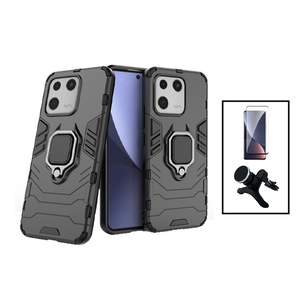 Kit Película de Vidro Temperado GorilasGlass Curvado + Capa de Proteção Militar Magnética + Suporte Magnético Com Pernas para Xiaomi 13 Pro - Preto