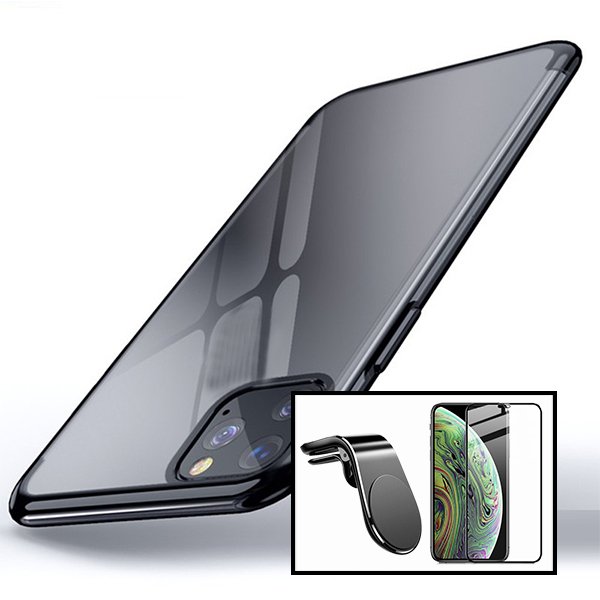Kit Película de Vidro Temperado GorilasGlass + Capa Proteção Traseira Super Slim + Suporte de Carro Magnético L para Apple iPhone 14 - Preto