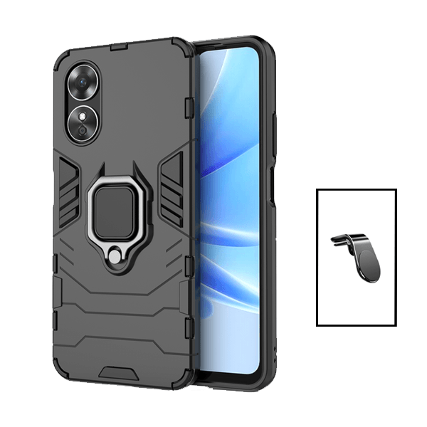 Kit Suporte de Carro Magnético L + Capa de Proteção Militar Magnética para Oppo A17 - Preto