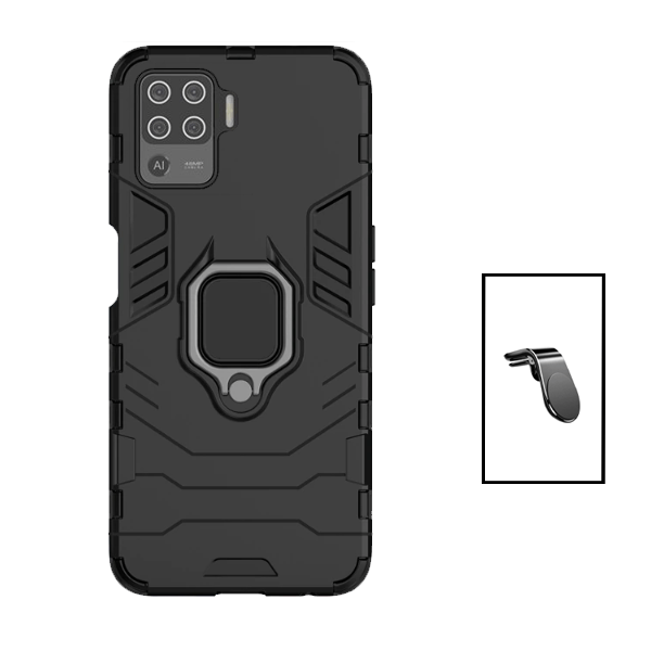 Kit Suporte de Carro Magnético L + Capa de Proteção Militar Magnética para Oppo A94 - Preto